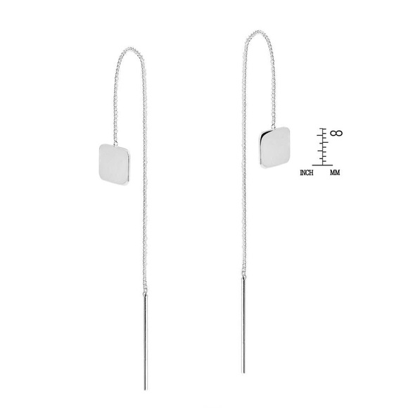 Handmade Earrings Sterling Silver Square and Chain - Picture 3 of 4